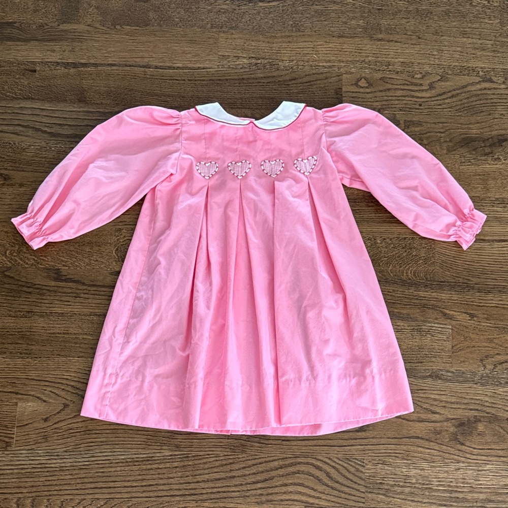 The Proper Peony Pink Heart Smocked Dress with White Peter Pan Collar